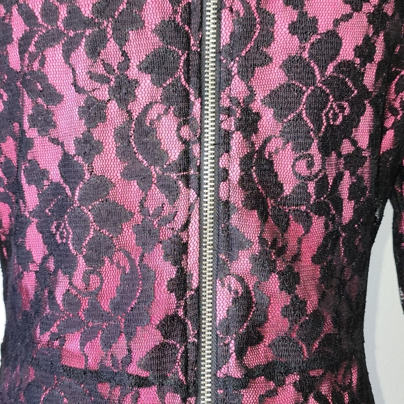 NWT Elegant Nicole Miller Black & Pink Lace Midi Dress 3/4 Sleeve. Best Offer - Picture 6 of 12